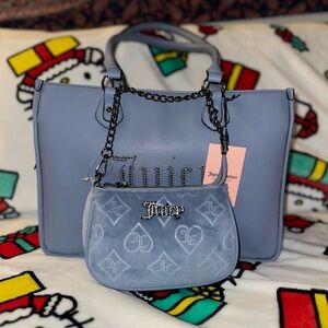 NWT Juicy Couture Blue Structured Tote with Double Handles and pouch